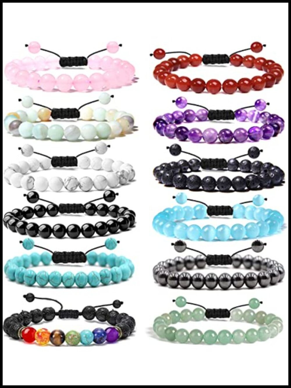 12 PCS 8mm Stretch Crystal Beaded Bracelet Set Adjustable Stone Jewelry
